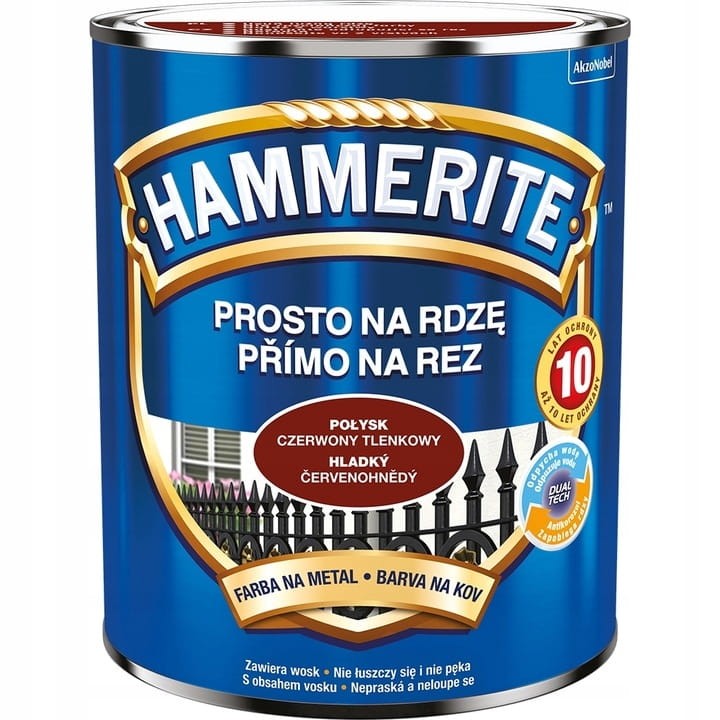 HAMMERITE Prosto na Rdzę 0,7L Czerwony tlenkowy Połysk