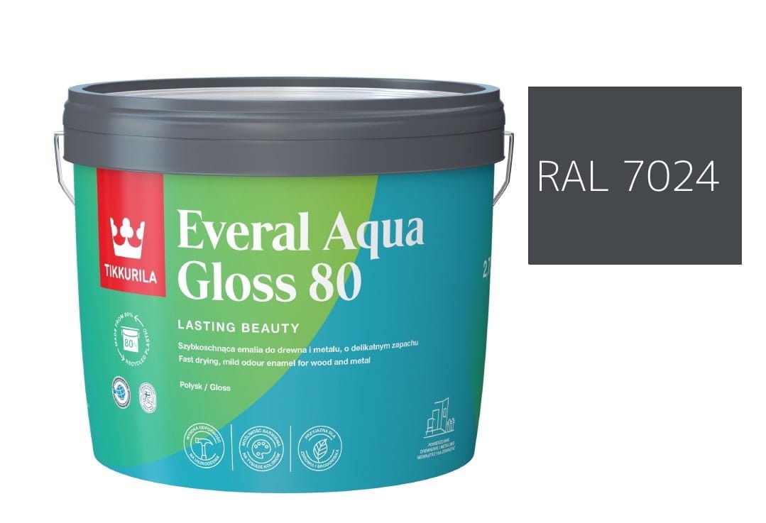 TIKKURILA Everal Aqua Gloss [80] 2,7l Połysk KOLOR GRAFIT RAL 7024