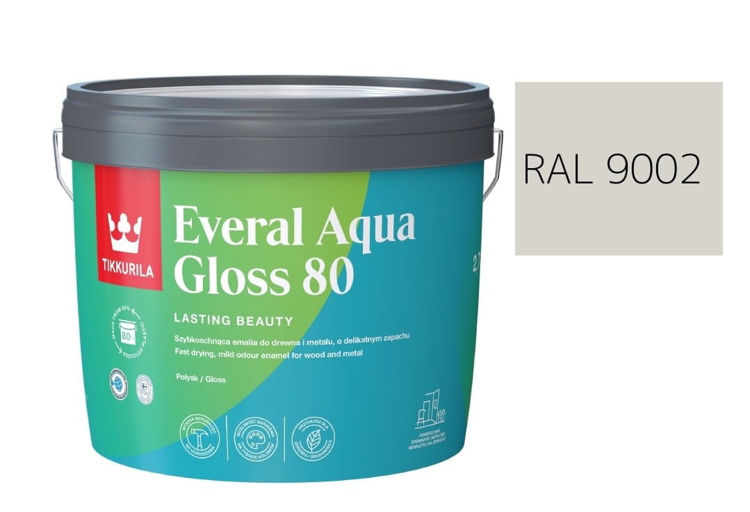 TIKKURILA Everal Aqua Gloss [80] 2,7l Połysk KOLOR SZARO - BIAŁY RAL 9002