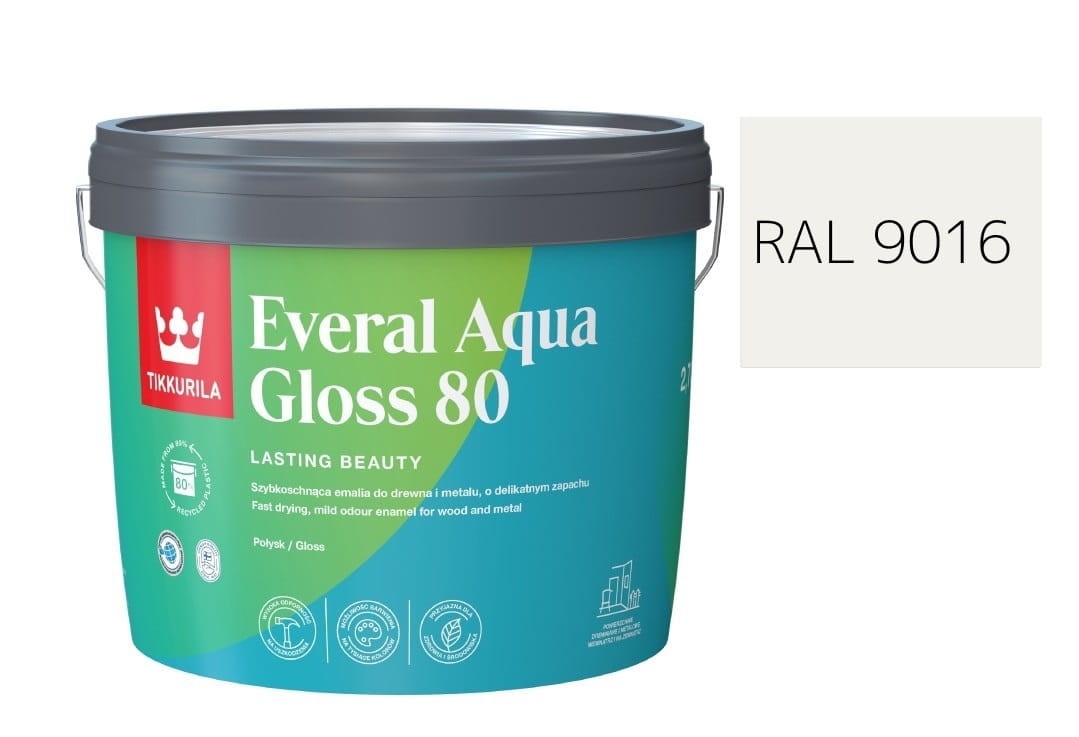 TIKKURILA Everal Aqua Gloss [80] 2,7l Połysk KOLOR BIAŁY DROGOWY RAL 9016