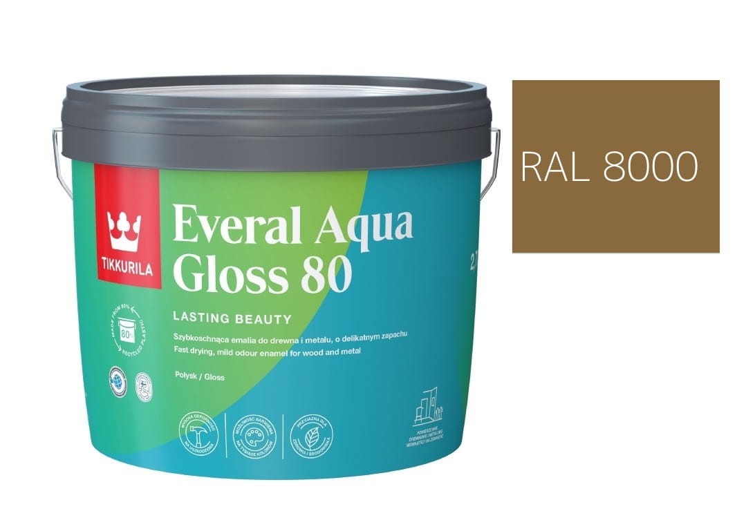 TIKKURILA Everal Aqua Gloss [80] 2,7l Połysk KOLOR BRĄZOWO ZIELONY RAL 8000