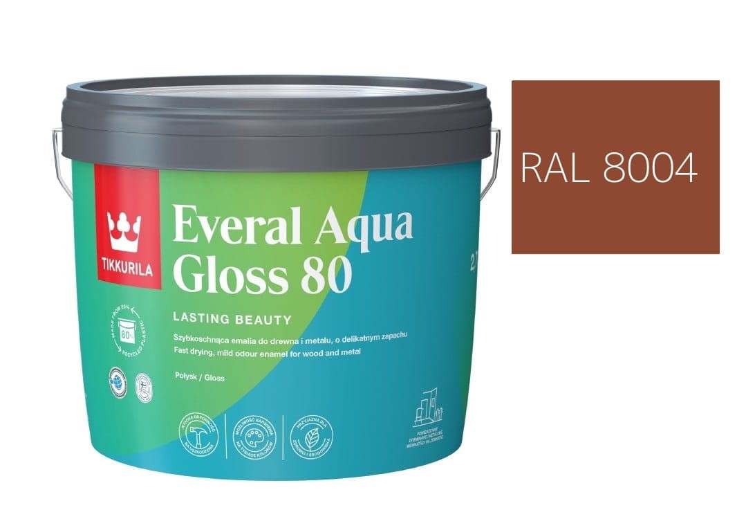 TIKKURILA Everal Aqua Gloss [80] 2,7l Połysk KOLOR CEGLASTY  RAL 8004