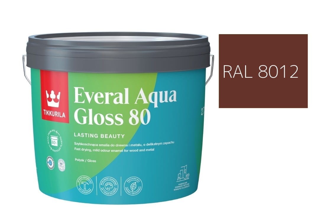 TIKKURILA Everal Aqua Gloss [80] 2,7l Połysk KOLOR BRĄZOWY CZERWONY RAL 8012