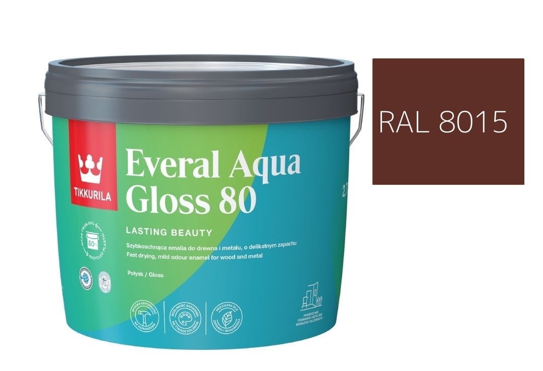 TIKKURILA Everal Aqua Gloss [80] 2,7l Połysk KOLOR KASZTANOWY RAL 8015