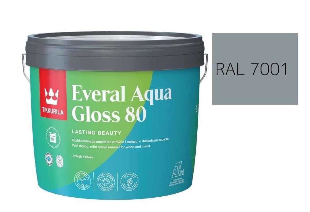 TIKKURILA Everal Aqua Gloss [80] 2,7l Połysk KOLOR  STALOWY RAL 7001