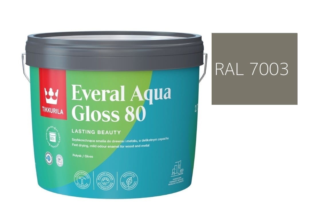 TIKKURILA Everal Aqua Gloss [80] 2,7l Połysk KOLOR  SZARY MECH RAL 7003
