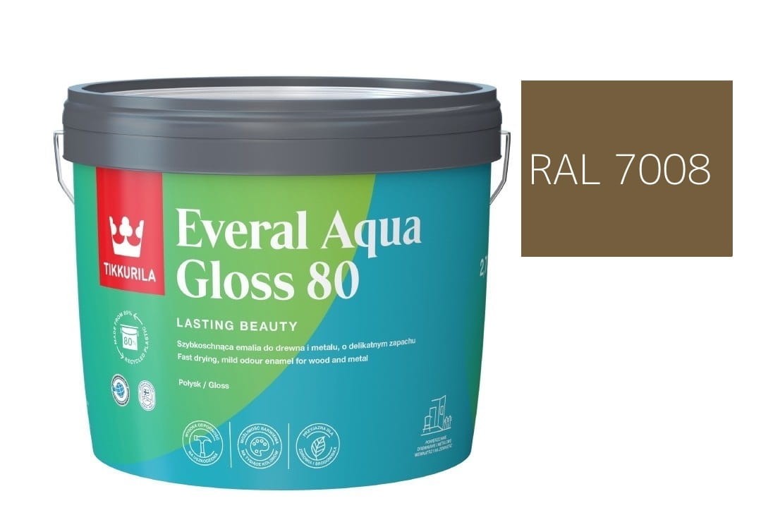 TIKKURILA Everal Aqua Gloss [80] 2,7l Połysk KOLOR  SZARY KHAKI  RAL 7008
