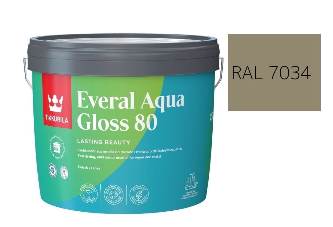 TIKKURILA Everal Aqua Gloss [80] 2,7l Połysk KOLOR SZARO-ŻÓŁTY RAL 7034
