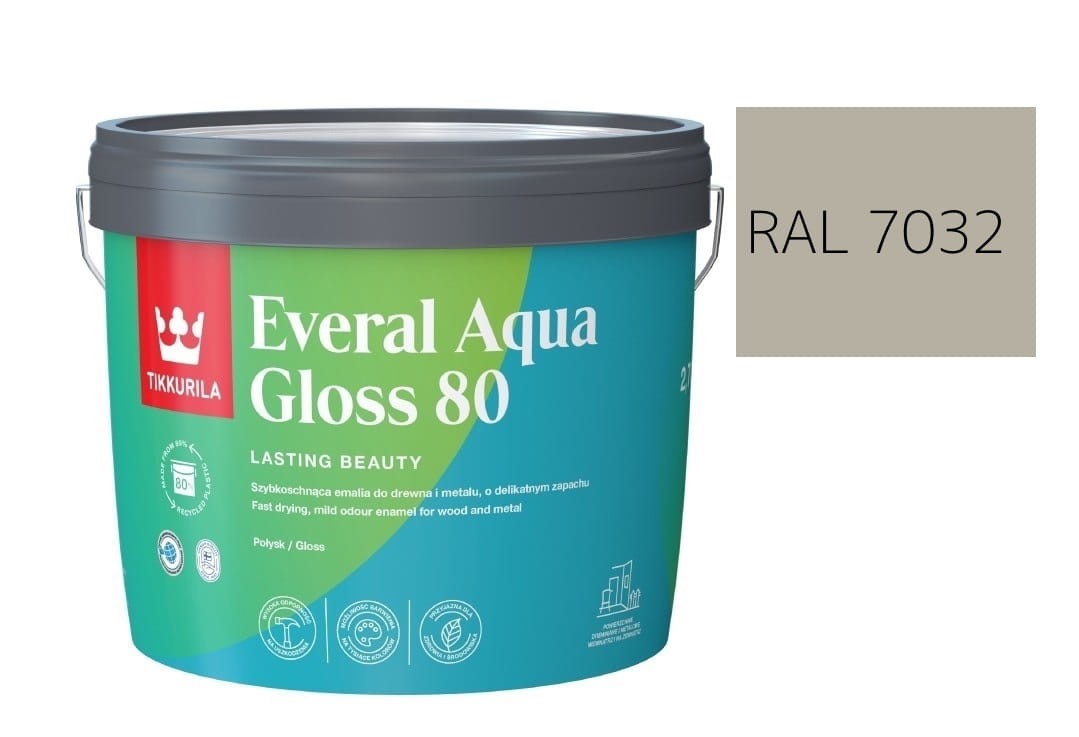 TIKKURILA Everal Aqua Gloss [80] 2,7l Połysk KOLOR SZARY BEŻOWY RAL 7032