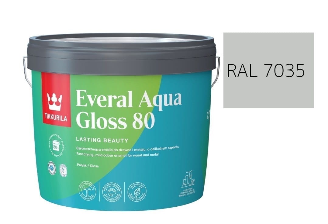 TIKKURILA Everal Aqua Gloss [80] 2,7l Połysk KOLOR JASNO SZARY RAL 7035