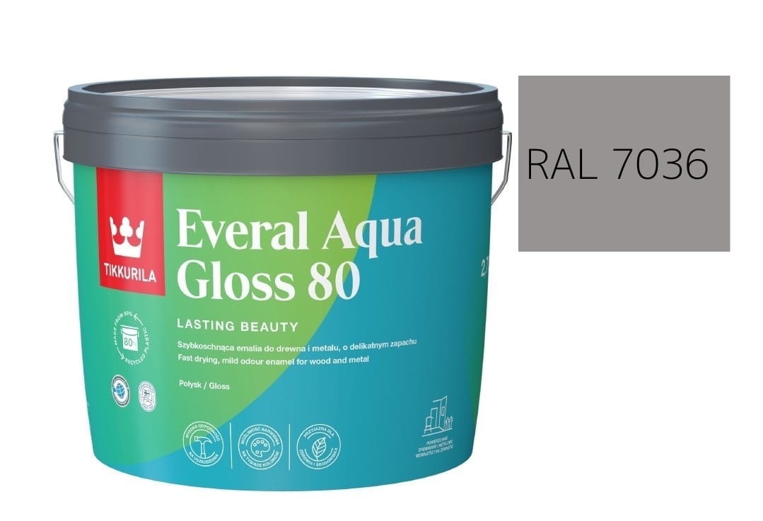 TIKKURILA Everal Aqua Gloss [80] 2,7l Połysk KOLOR SZARY PLATYNOWY RAL 7036