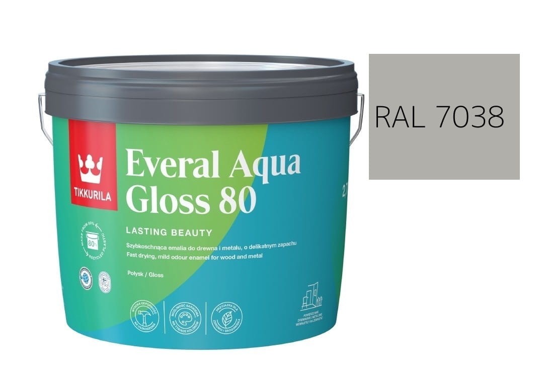 TIKKURILA Everal Aqua Gloss [80] 2,7l Połysk KOLOR SZARY AGATOWY RAL 7038
