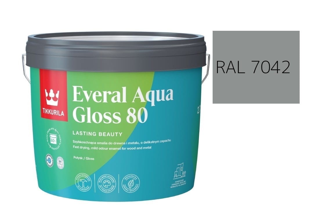 TIKKURILA Everal Aqua Gloss [80] 2,7l Połysk KOLOR SZARY DROGOWY RAL 7042