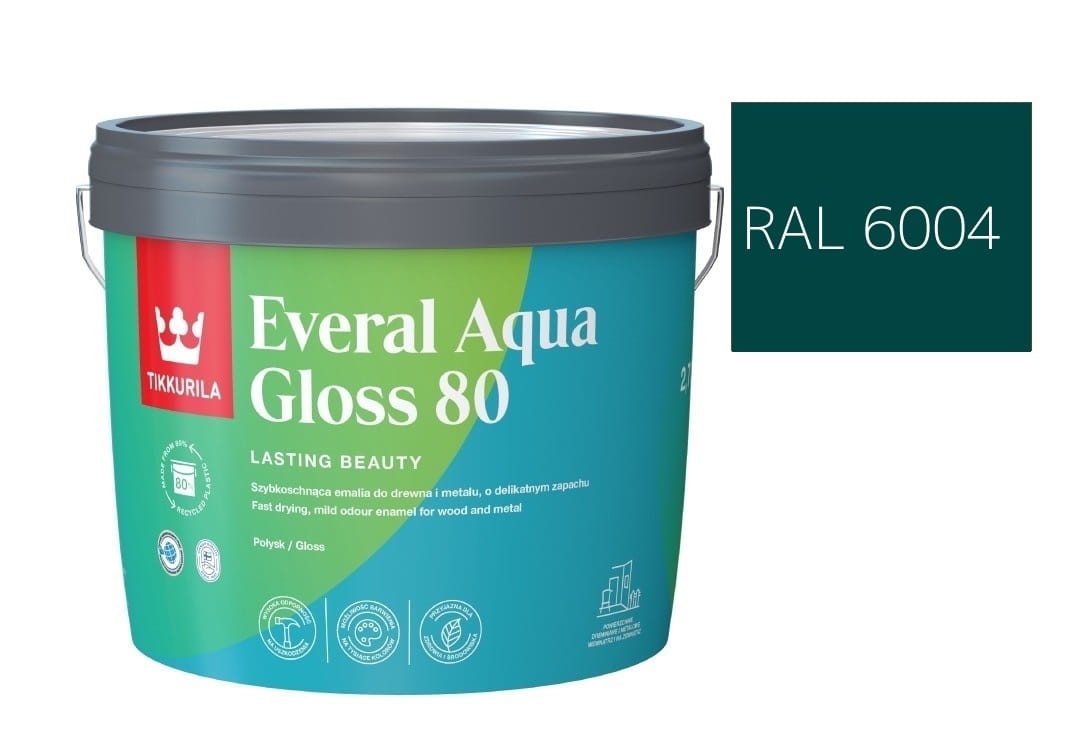 TIKKURILA Everal Aqua Gloss [80] 2,7l Połysk KOLOR ZIELONO NIEBIESKI RAL 6004