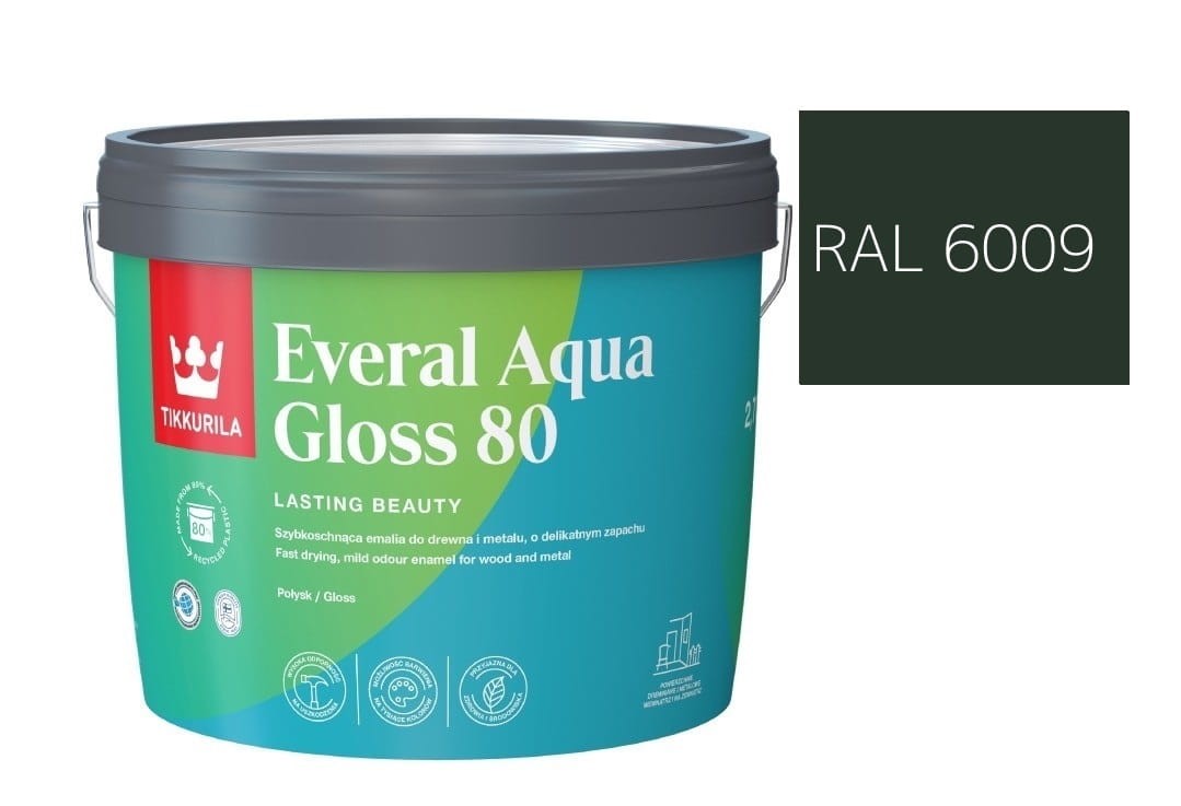 TIKKURILA Everal Aqua Gloss [80] 2,7l Połysk KOLOR ZIELONY JODŁOWY RAL 6009