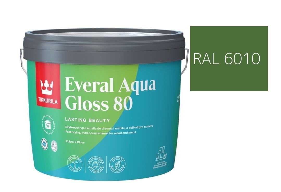 TIKKURILA Everal Aqua Gloss [80] 2,7l Połysk KOLOR ZIELONY TRAWIASTY RAL 6010