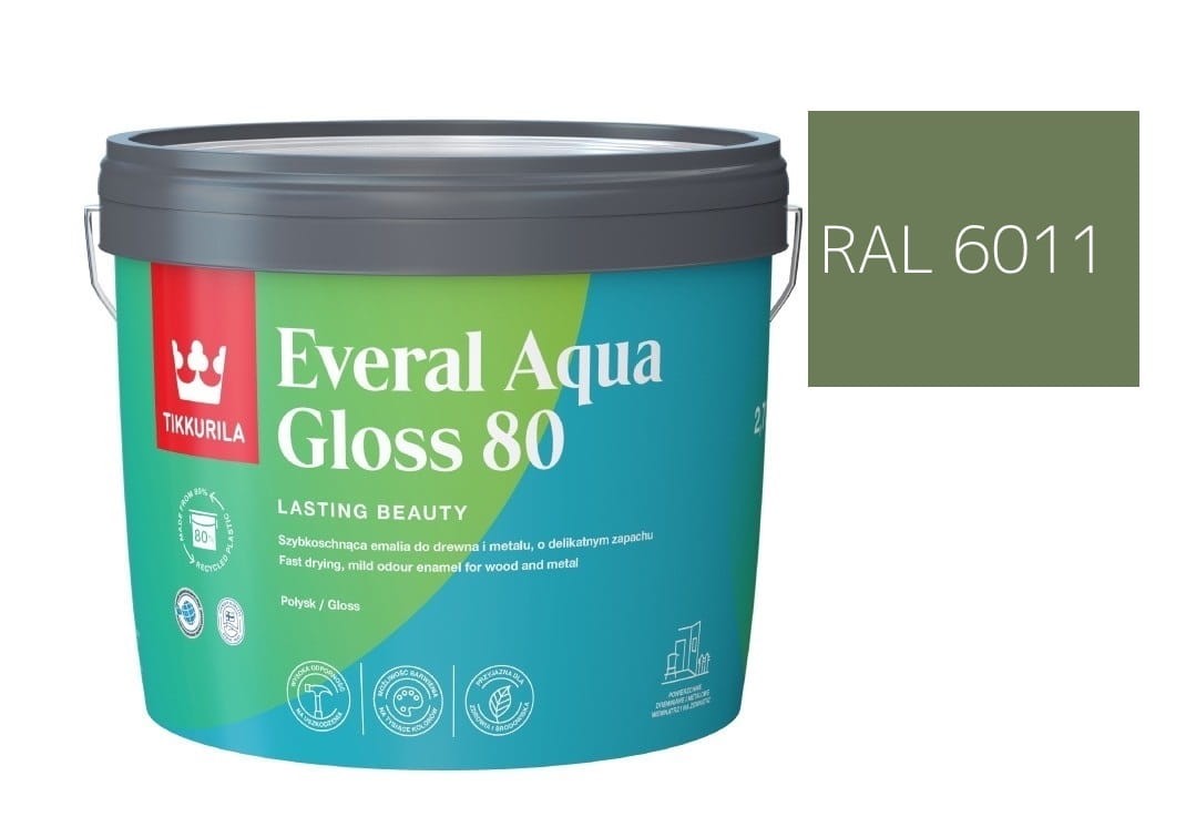 TIKKURILA Everal Aqua Gloss [80] 2,7l Połysk KOLOR SELEDYNOWO-GROSZKOWY RAL 6011
