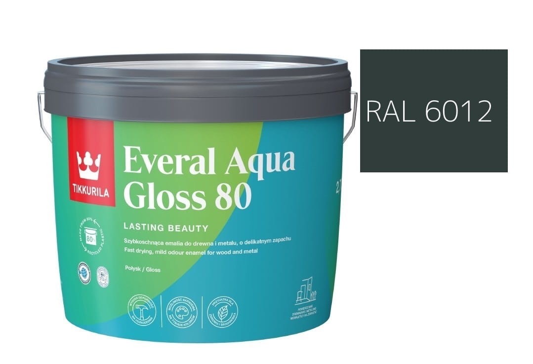 TIKKURILA Everal Aqua Gloss [80] 2,7l Połysk KOLOR ZIELONY CZARNY RAL 6012