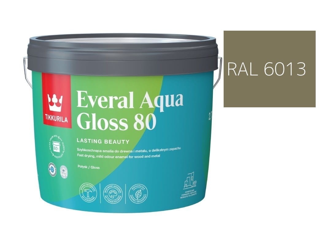TIKKURILA Everal Aqua Gloss [80] 2,7l Połysk KOLOR ZIELONY TRZCINOWY RAL 6013