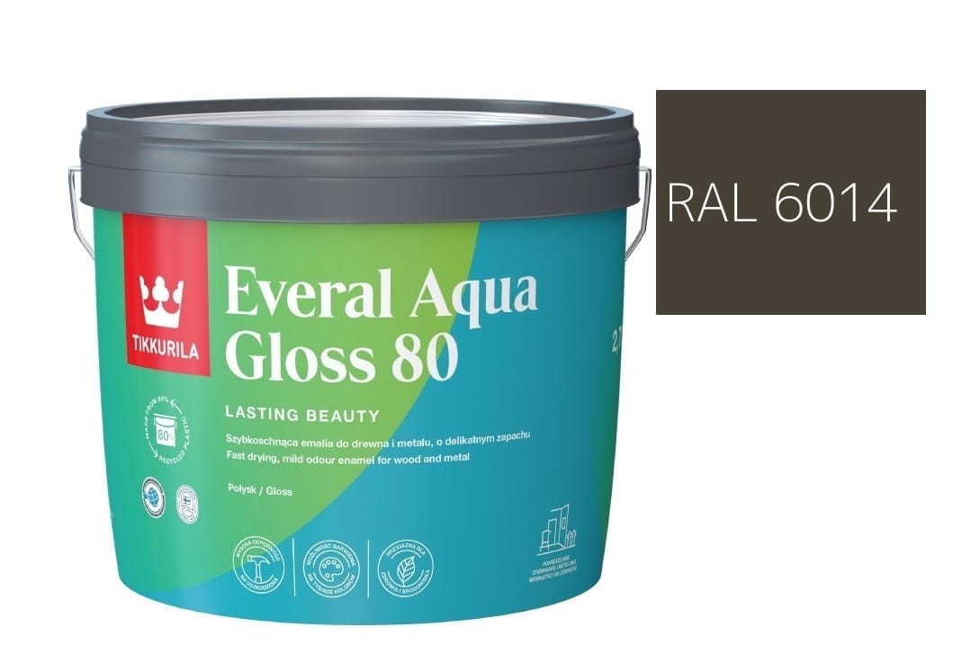 TIKKURILA Everal Aqua Gloss [80] 2,7l Połysk KOLOR OLIWKOWY RAL 6014
