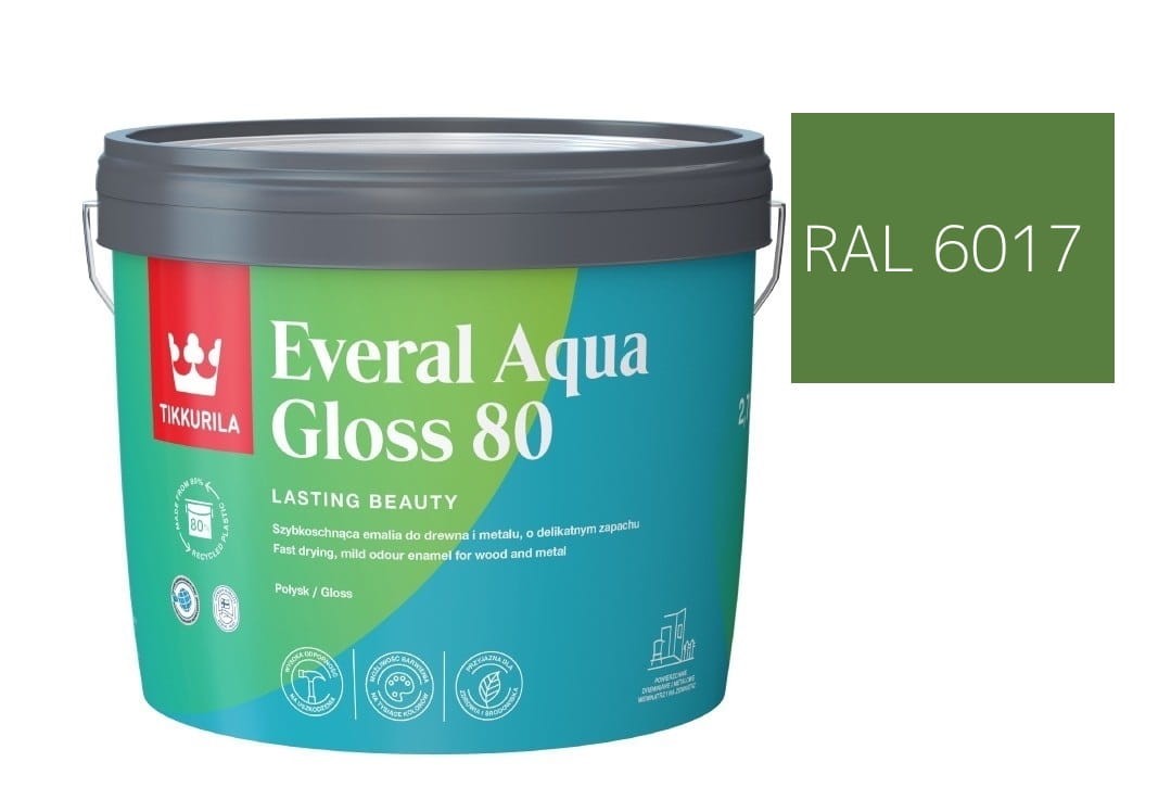 TIKKURILA Everal Aqua Gloss [80] 2,7l Połysk KOLOR ZIELEŃ MAJOWA RAL 6017