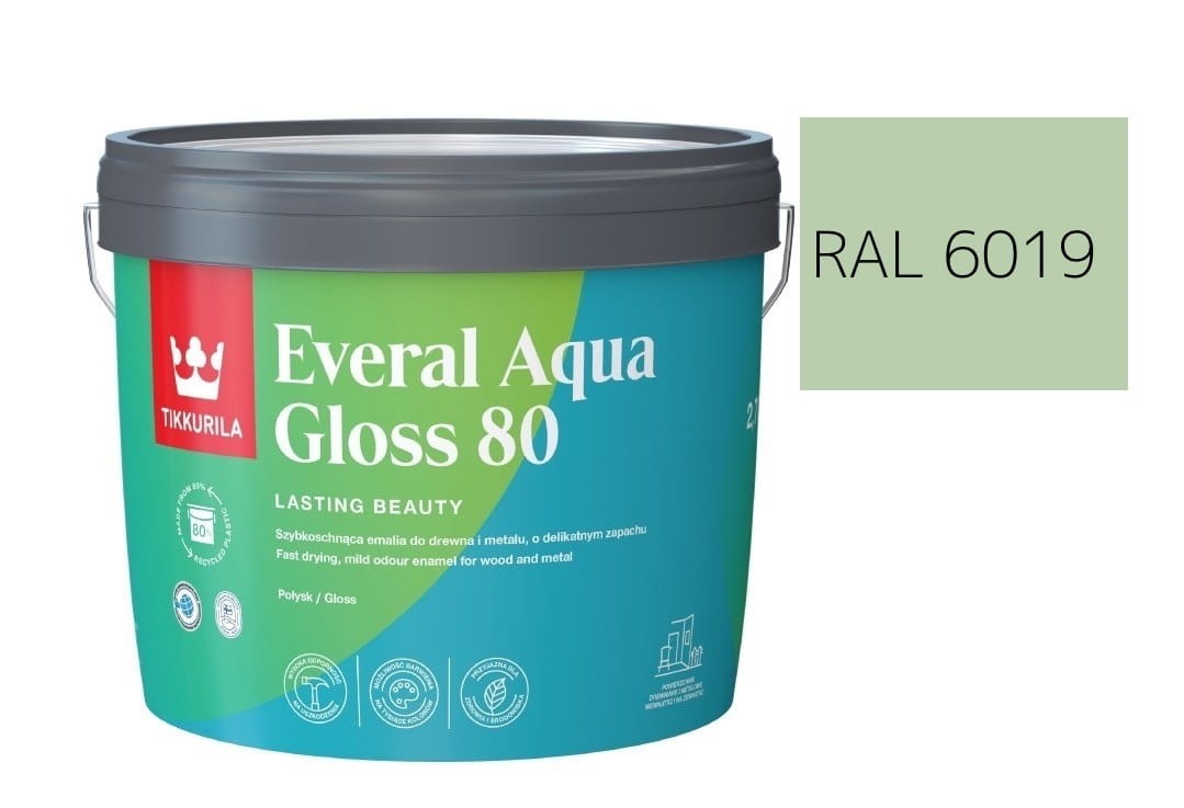 TIKKURILA Everal Aqua Gloss [80] 2,7l Połysk KOLOR ZIELONY PASTELOWY RAL 6019