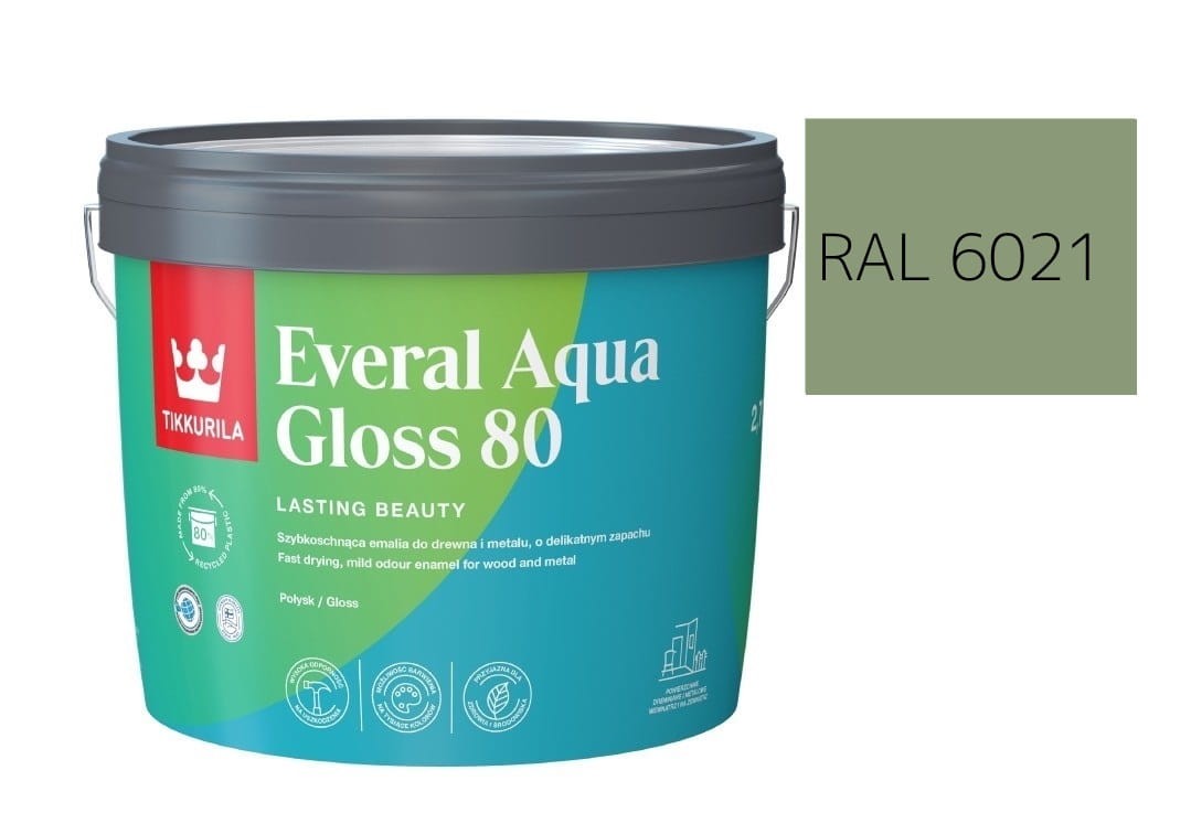 TIKKURILA Everal Aqua Gloss [80] 2,7l Połysk KOLOR ZIELONY BLADY RAL 6021