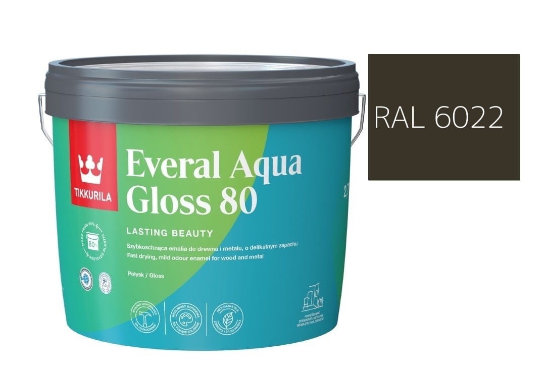TIKKURILA Everal Aqua Gloss [80] 2,7l Połysk KOLOR BRĄZOWA OLIWKA RAL 6022