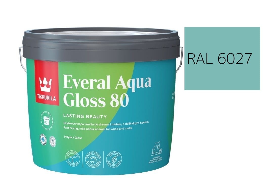 TIKKURILA Everal Aqua Gloss [80] 2,7l Połysk KOLOR TURKUSOWY JASNY RAL 6027