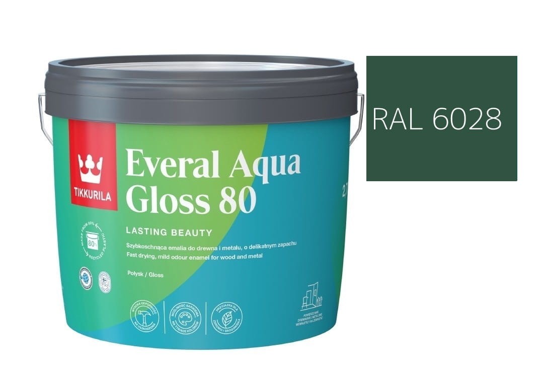 TIKKURILA Everal Aqua Gloss [80] 2,7l Połysk KOLOR ZIELONY SOSNOWY RAL 6028