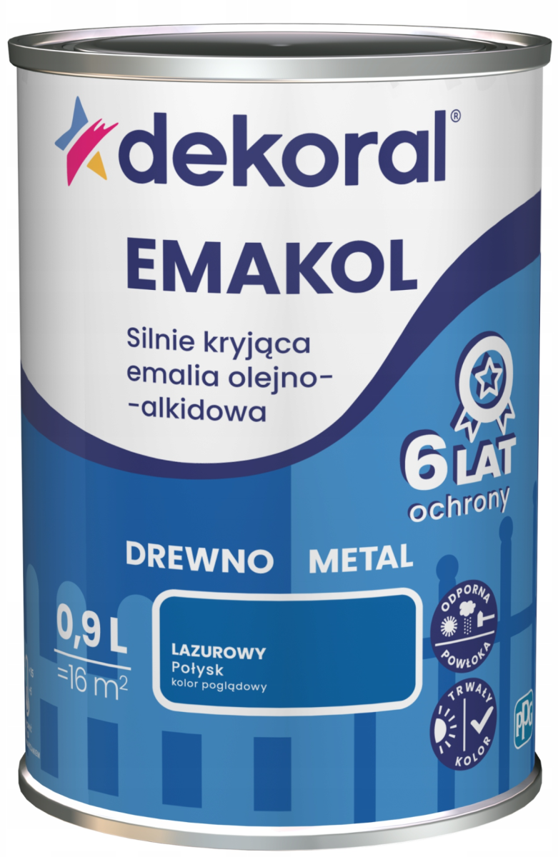 DEKORAL Emakol Strong emalia do drewna i metalu 0,9l Lazurowy