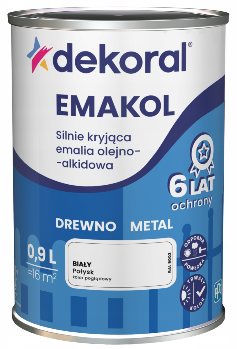 DEKORAL Emakol Strong emalia do drewna i metalu 0,9l Biały