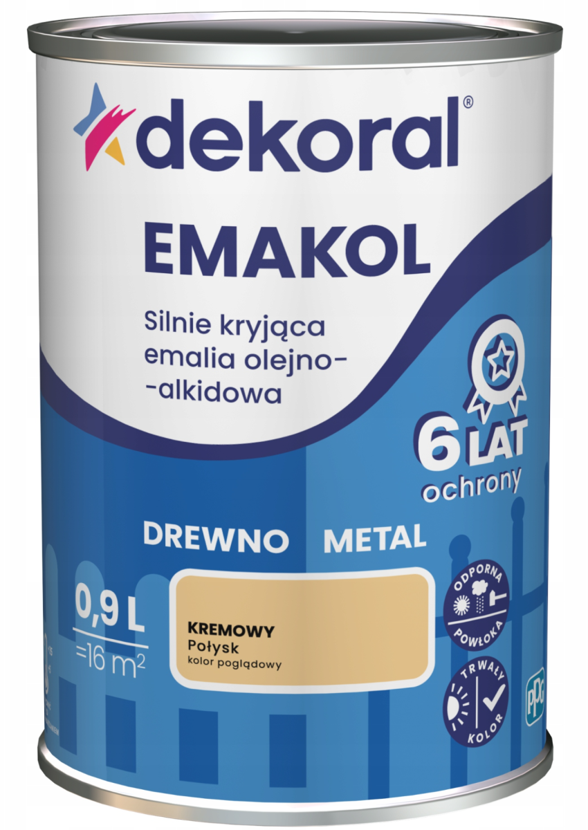 DEKORAL Emakol Strong emalia do drewna i metalu 0,9l Kremowy