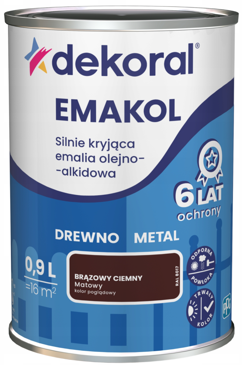 DEKORAL Emakol Strong emalia do drewna i metalu 0,9l Brązowy Ciemny Mat