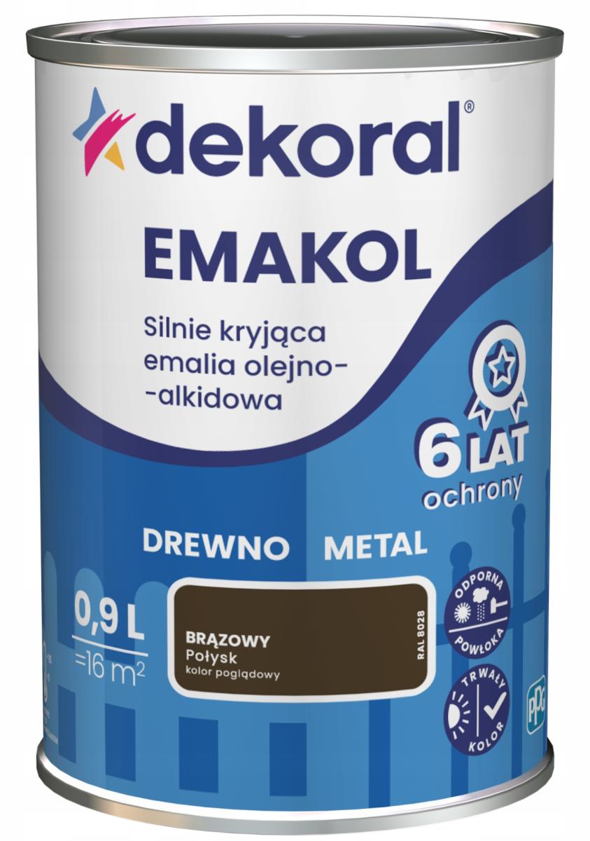 DEKORAL Emakol Strong emalia do drewna i metalu 0,9l Brązowy