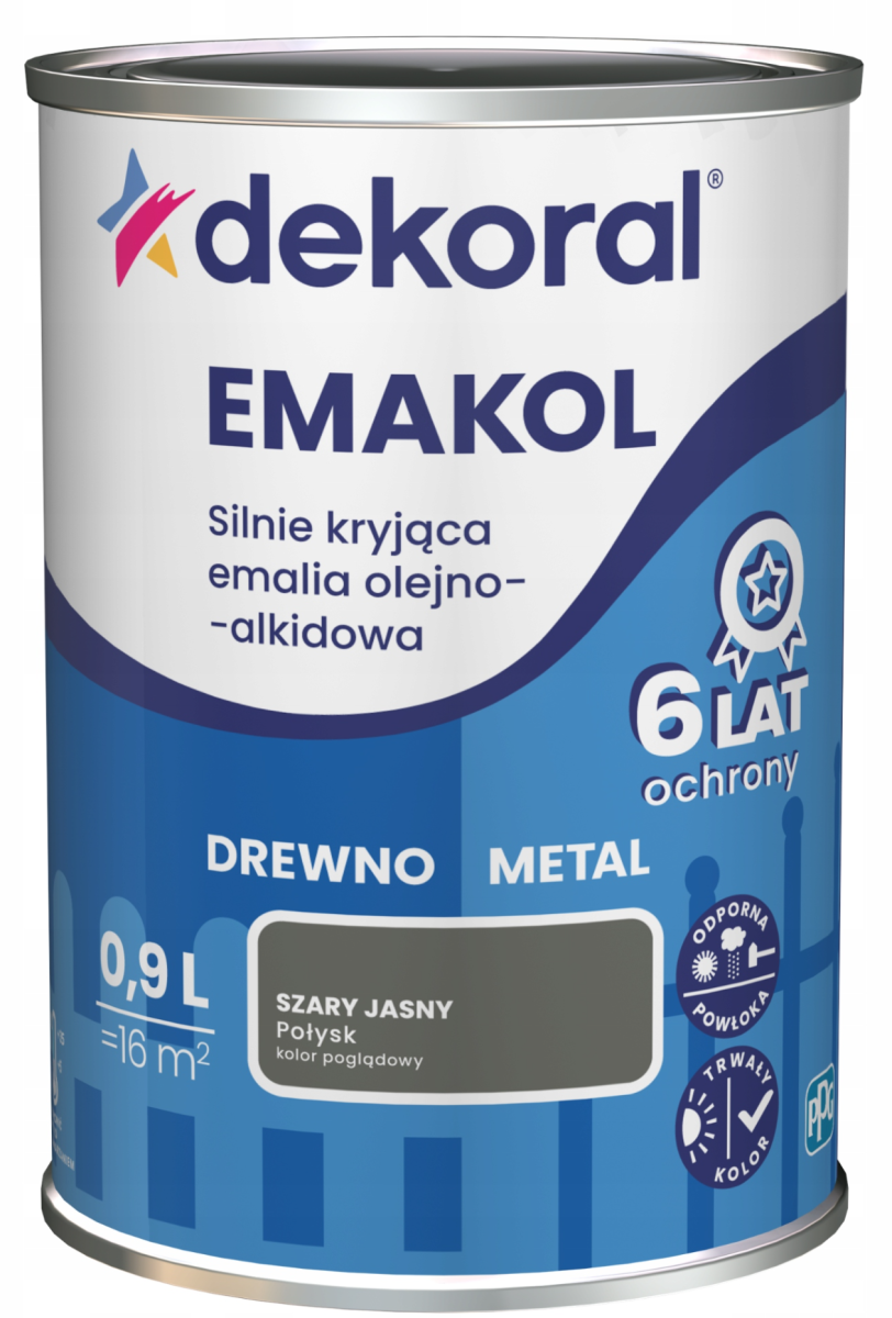 DEKORAL Emakol Strong emalia do drewna i metalu 0,9l Szary Jasny