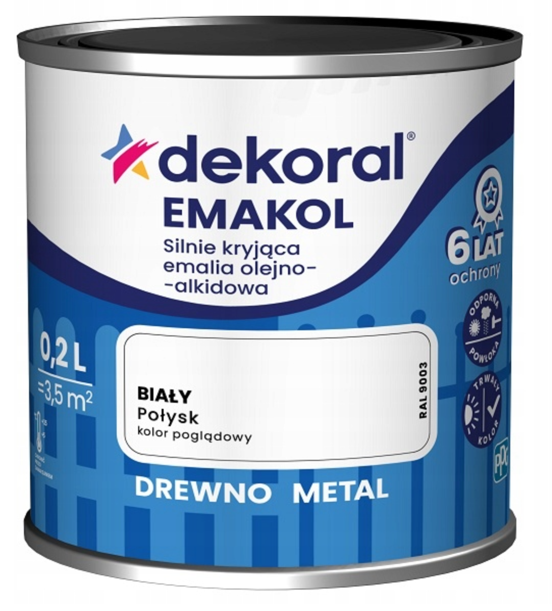 DEKORAL Emakol Strong emalia do drewna i metalu 0,2l Biały