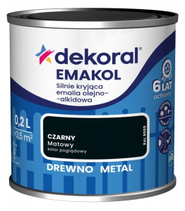 DEKORAL Emakol Strong emalia do drewna i metalu 0,2l Czarny