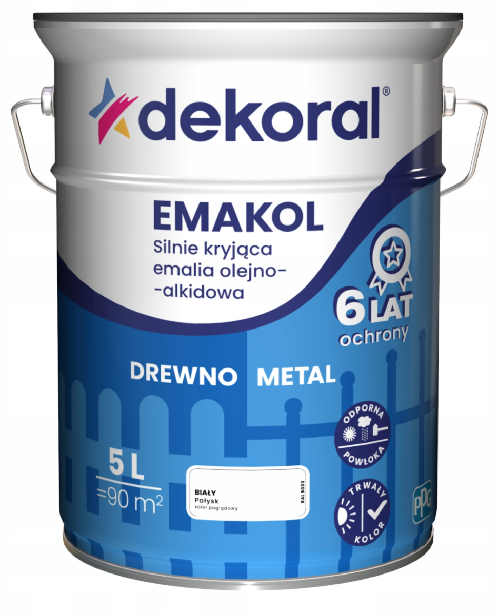 DEKORAL Emakol Strong emalia do drewna i metalu 5l Biały