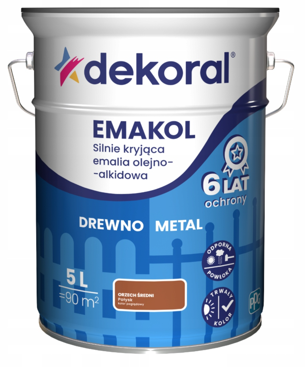 DEKORAL Emakol Strong emalia do drewna i metalu 5l Orzech Średni