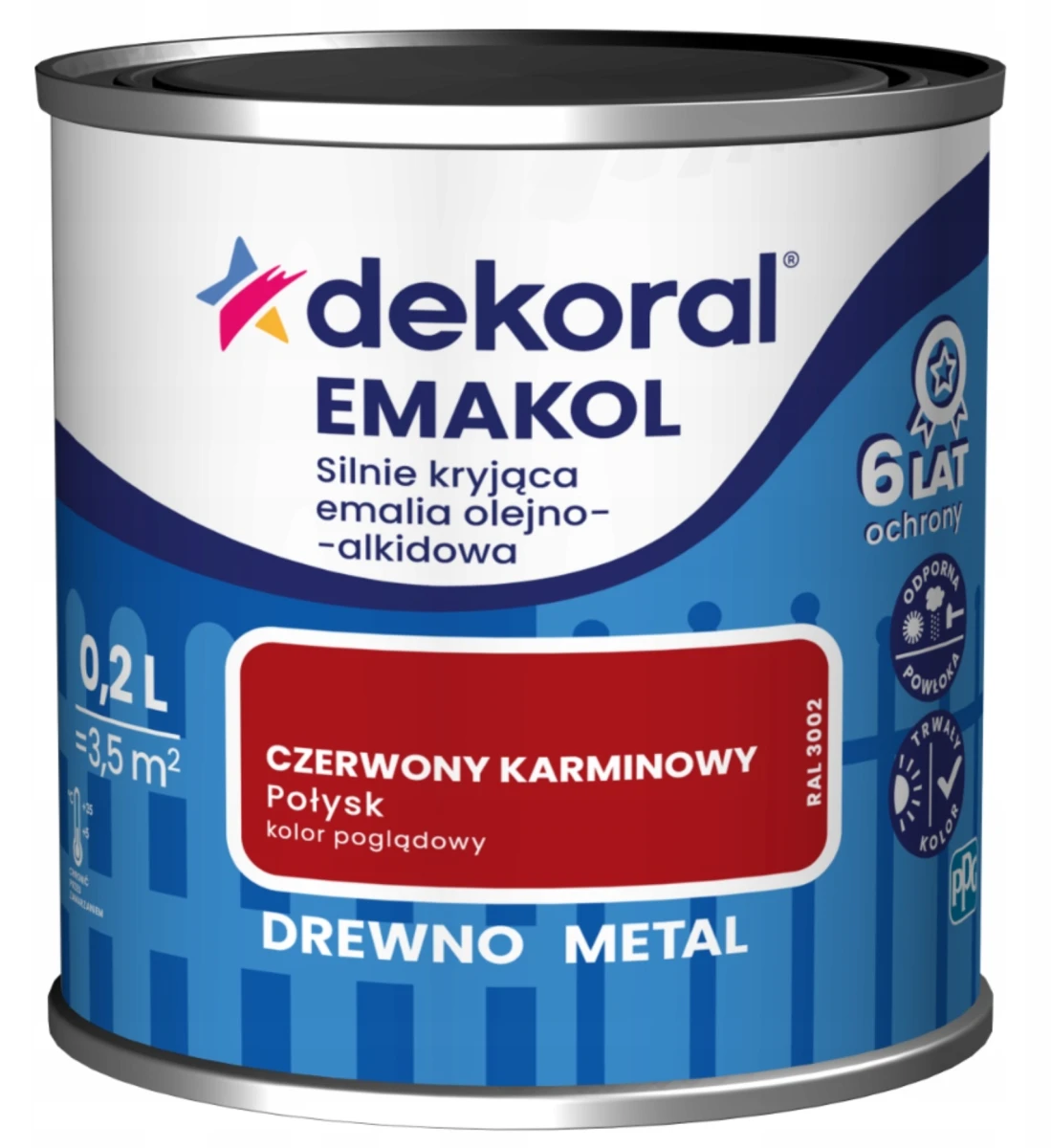 DEKORAL Emakol Strong emalia do drewna i metalu 0,2l Czerwony Karminowy