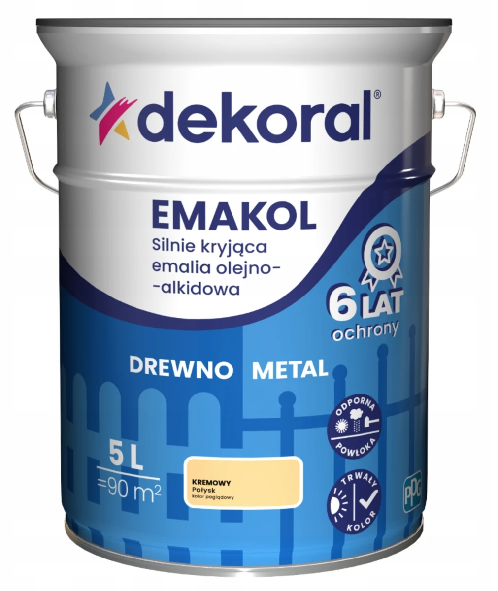 DEKORAL Emakol Strong emalia do drewna i metalu 5l Kremowy