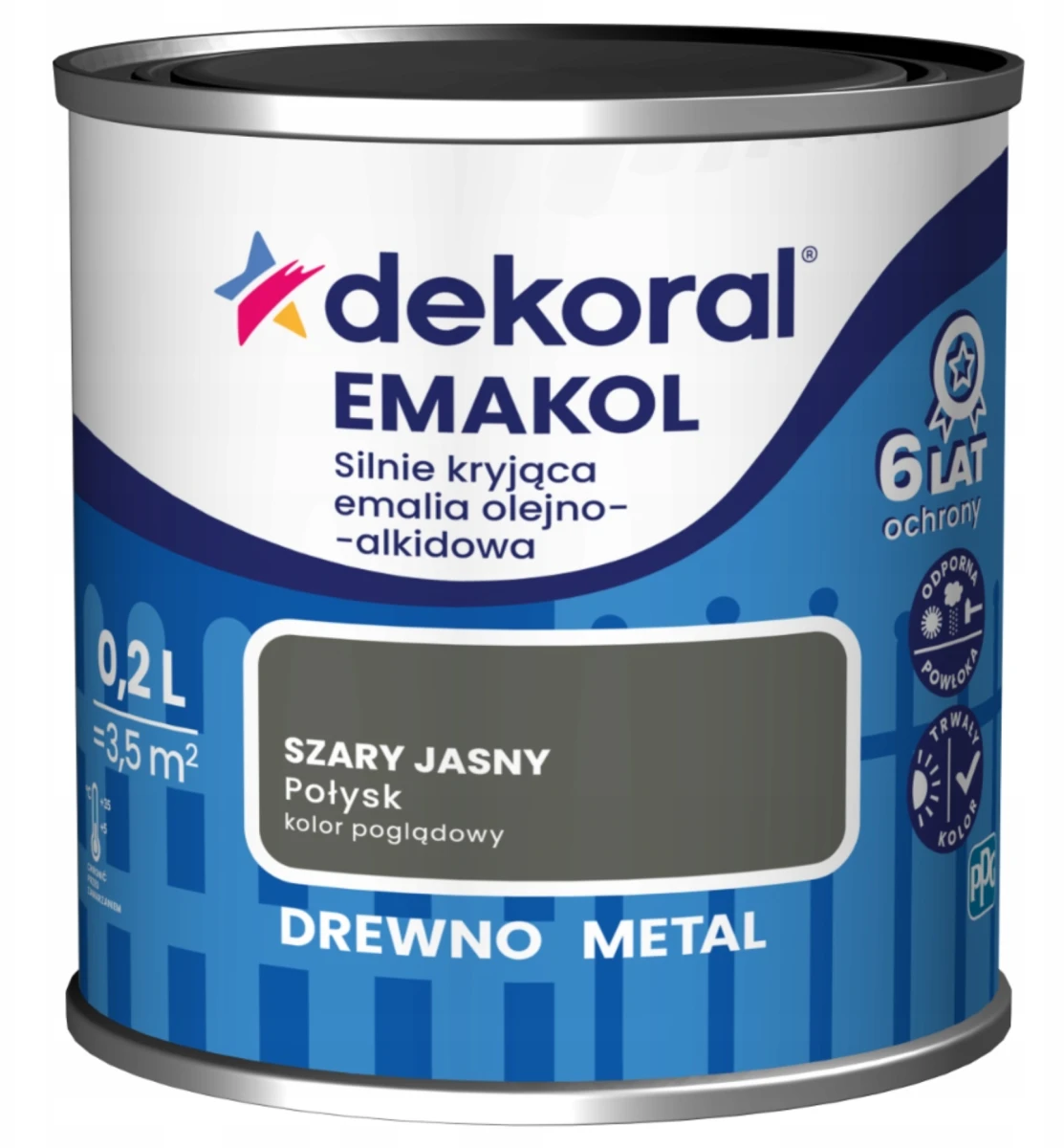 DEKORAL Emakol Strong emalia do drewna i metalu 0,2l Szary Jasny