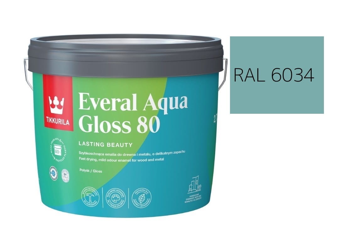 TIKKURILA Everal Aqua Gloss [80] 2,7l Połysk KOLOR TURKUS PASTELOWY RAL 6034