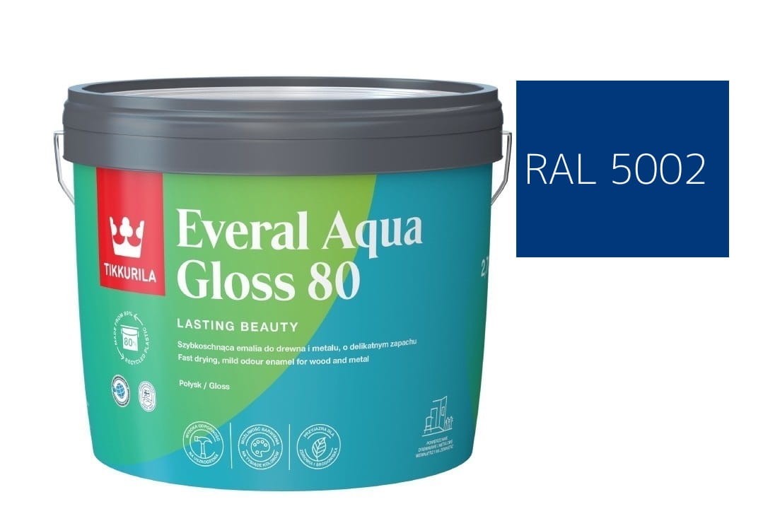 TIKKURILA Everal Aqua Gloss [80] 2,7l Połysk KOLOR NIEBIESKI ULTRAMARYNA RAL 5002