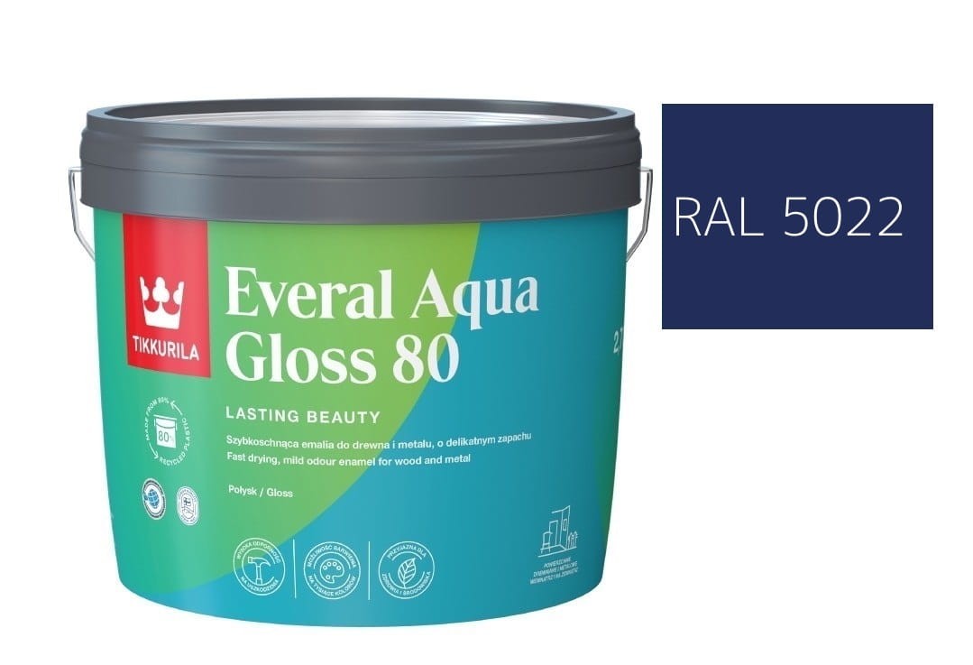 TIKKURILA Everal Aqua Gloss [80] 2,7l Połysk KOLOR GRANATOWY RAL 5022