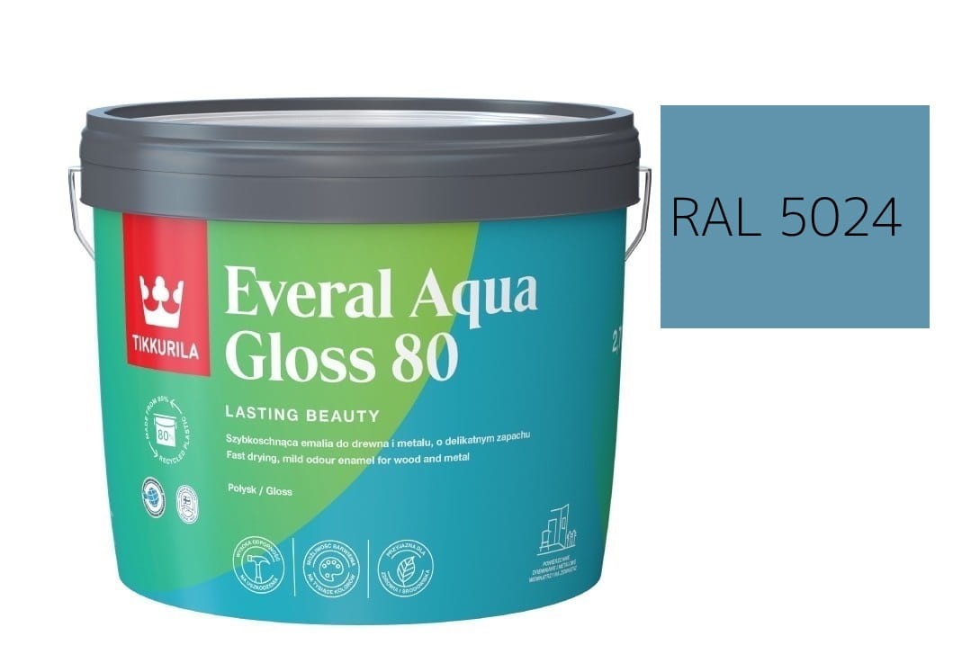 TIKKURILA Everal Aqua Gloss [80] 2,7l Połysk KOLOR NIEBIESKI PASTELOWY RAL 5024