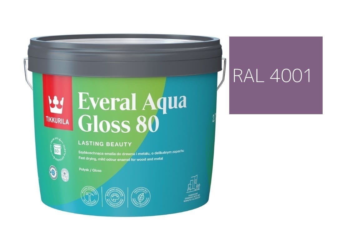 TIKKURILA Everal Aqua Gloss [80] 2,7l Połysk KOLOR LILIOWY RAL 4001