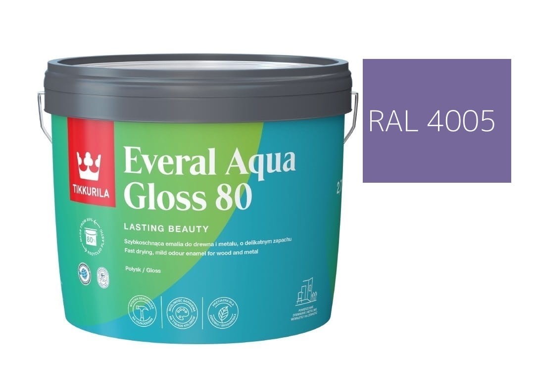 TIKKURILA Everal Aqua Gloss [80] 2,7l Połysk KOLOR FIOLETOWY RAL 4005
