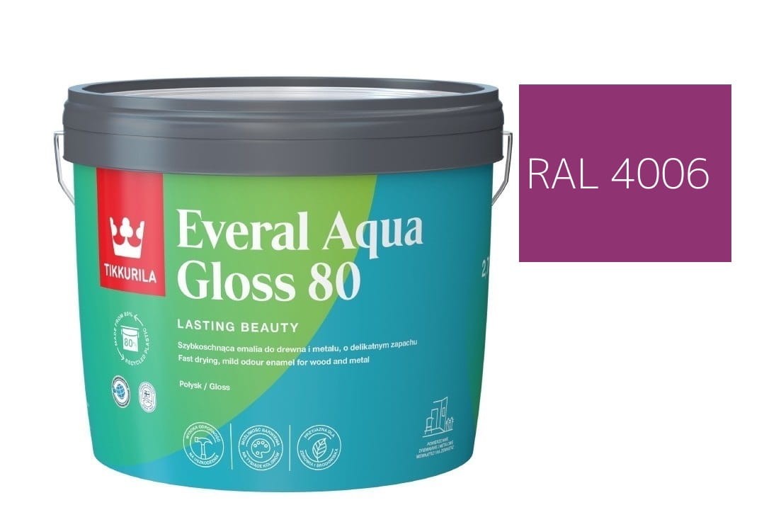TIKKURILA Everal Aqua Gloss [80] 2,7l Połysk KOLOR FIOLETOWY OSTRZEGAWCZY RAL 4006
